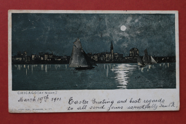 Ansichtskarte Moonlight AK Chicago Illinois 1901 Stadt Ansicht Schiffe Ortsansicht USA Amerika Vereinigte Staaten